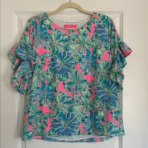 Lilly Pulitzer Pink and Blue Floral Blouse